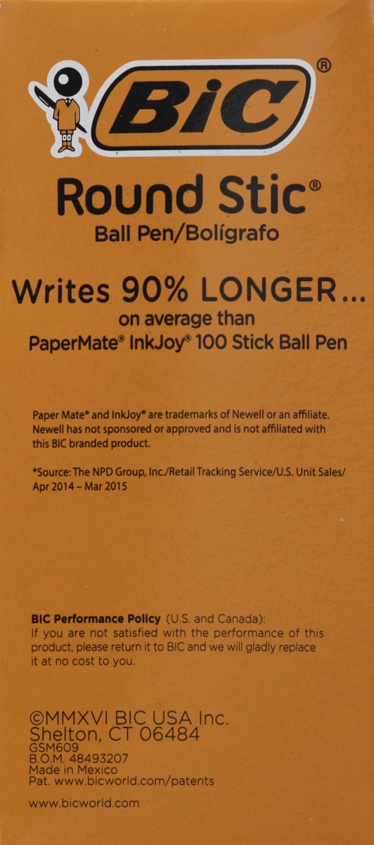 slide 7 of 9, BIC Round Stic Xtra Life Medium Point Ball Pen (1.mm)Box Blue, 60 ct