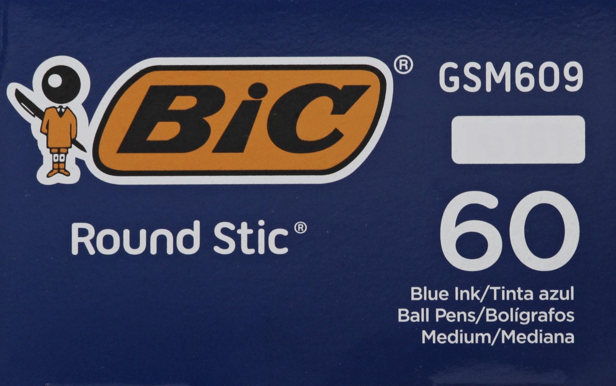 slide 6 of 9, BIC Round Stic Xtra Life Medium Point Ball Pen (1.mm)Box Blue, 60 ct