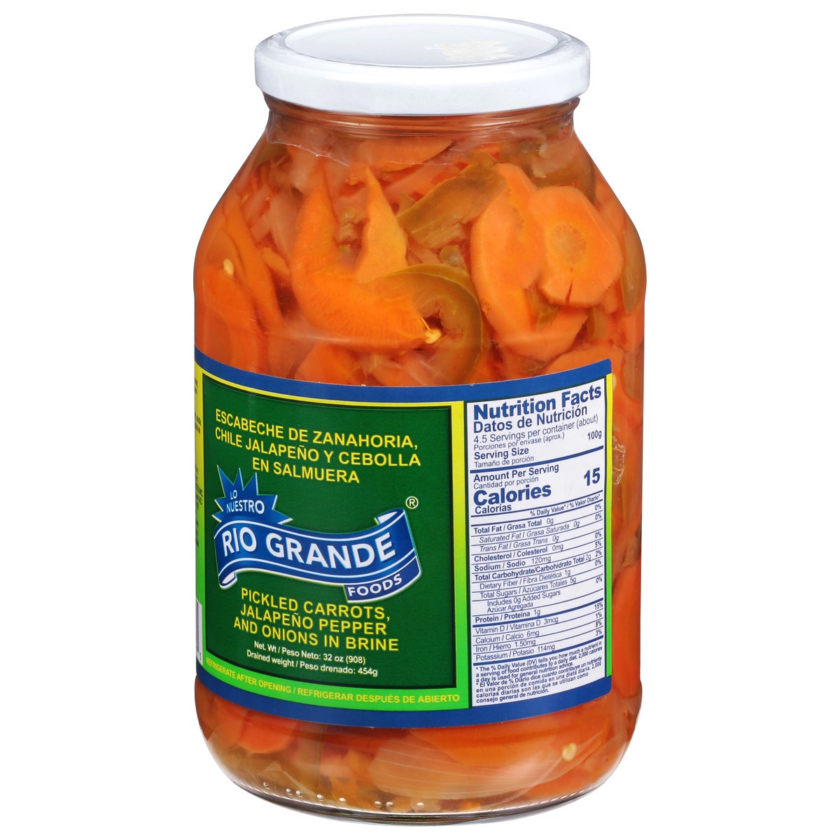 slide 8 of 9, Rio Grande Pickled Carrots, Jalapeno Pepper and Onions in Brine 32 oz, 32 oz