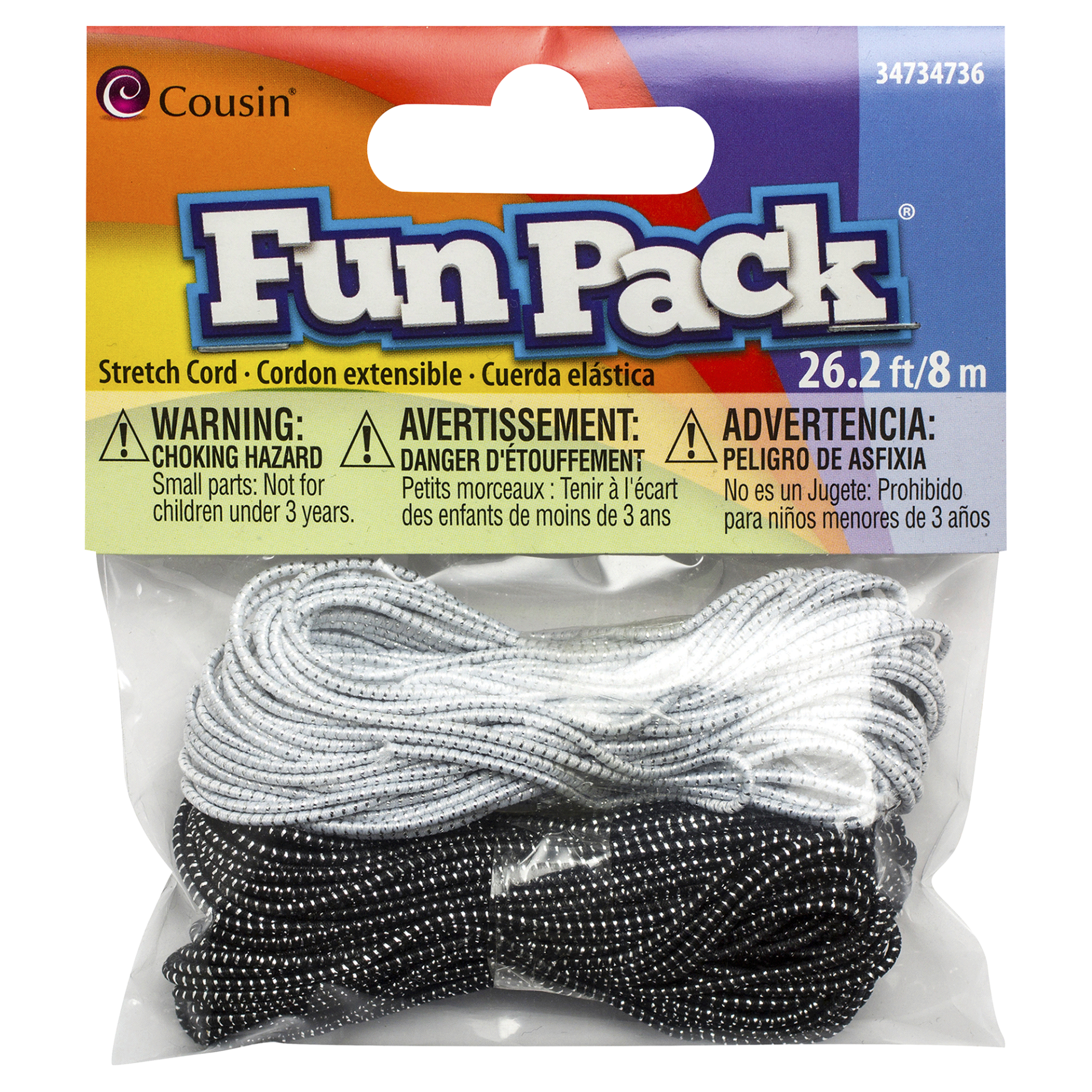 slide 1 of 1, Cousin Black/White Stretch Cord, 8 meters