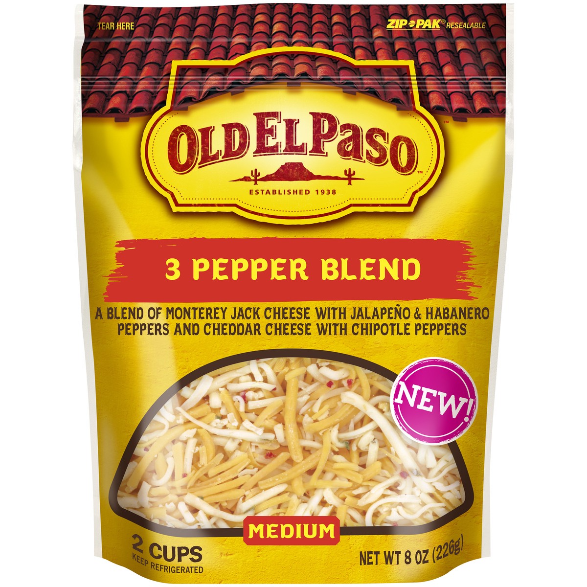 slide 1 of 10, Old El Paso Cheese, 3 Pepper Blend, Medium, 8 oz