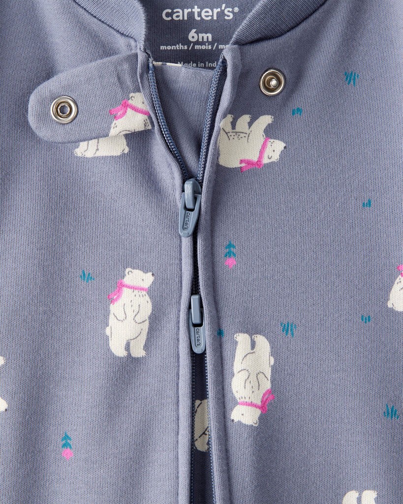 slide 4 of 4, Carter's Baby Girl Polar Bear Print 100% Cotton Snug Fit Sleep & Play Pajamas - Grey Grey NB, 1 ct