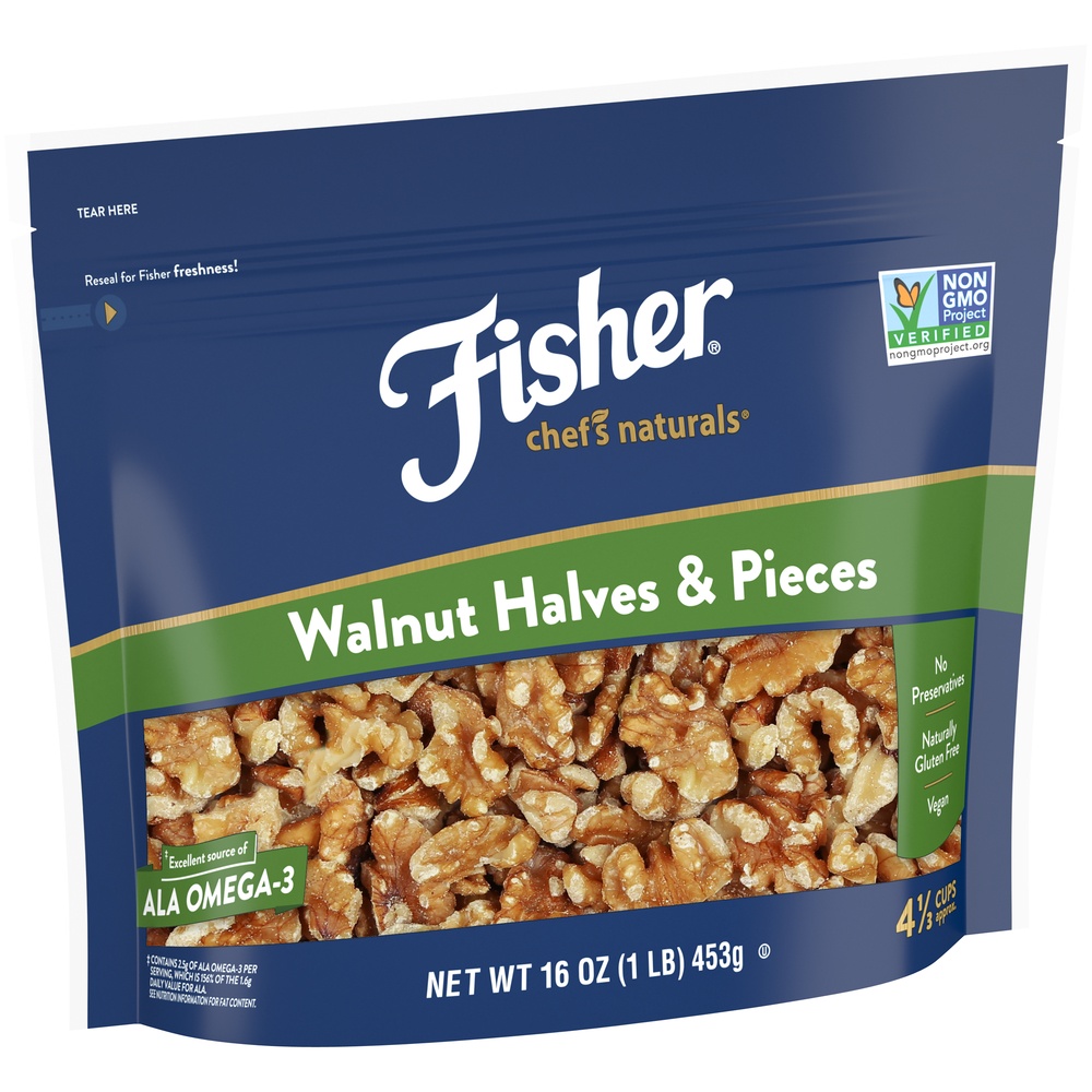 slide 2 of 8, Fisher Chef's Naturals Walnut Halves & Pieces, 16 oz