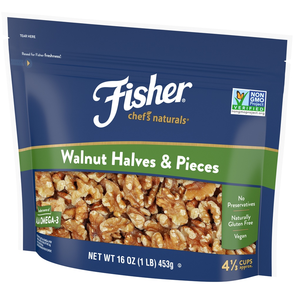 slide 3 of 8, Fisher Chef's Naturals Walnut Halves & Pieces, 16 oz