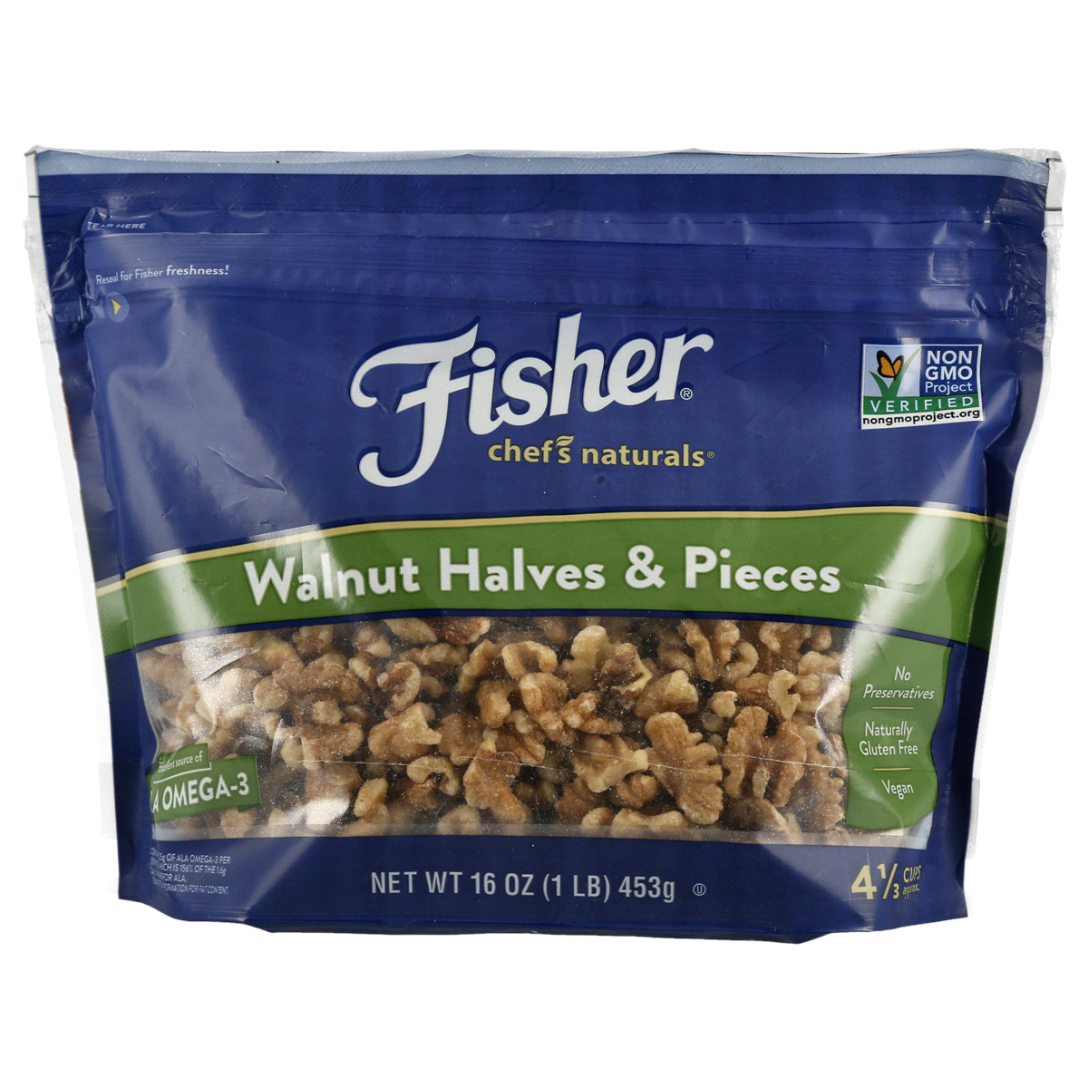 slide 1 of 8, Fisher Chef's Naturals Walnut Halves & Pieces, 16 oz