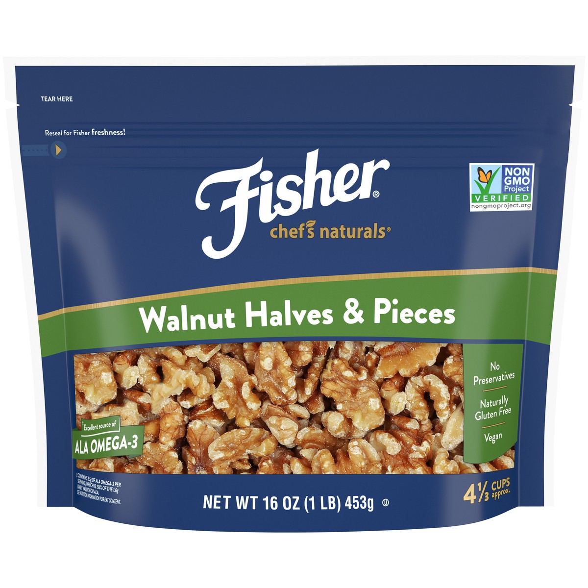 slide 1 of 9, Fisher Chef's Naturals Walnut Halves & Pieces 16 oz. Bag, 16 oz