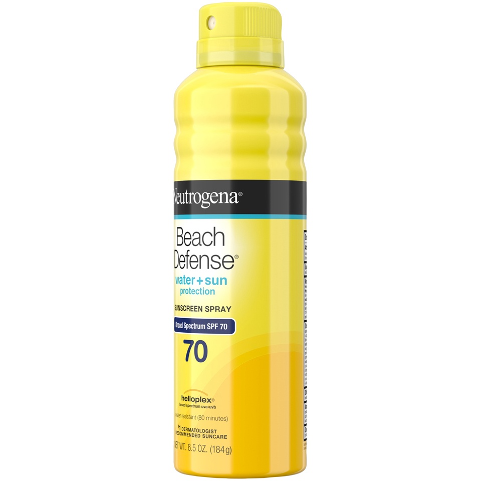 slide 3 of 6, Neutrogena Beach Defense Broad Spectrum Sunscreen Body Spray - SPF 70, 6.7 oz