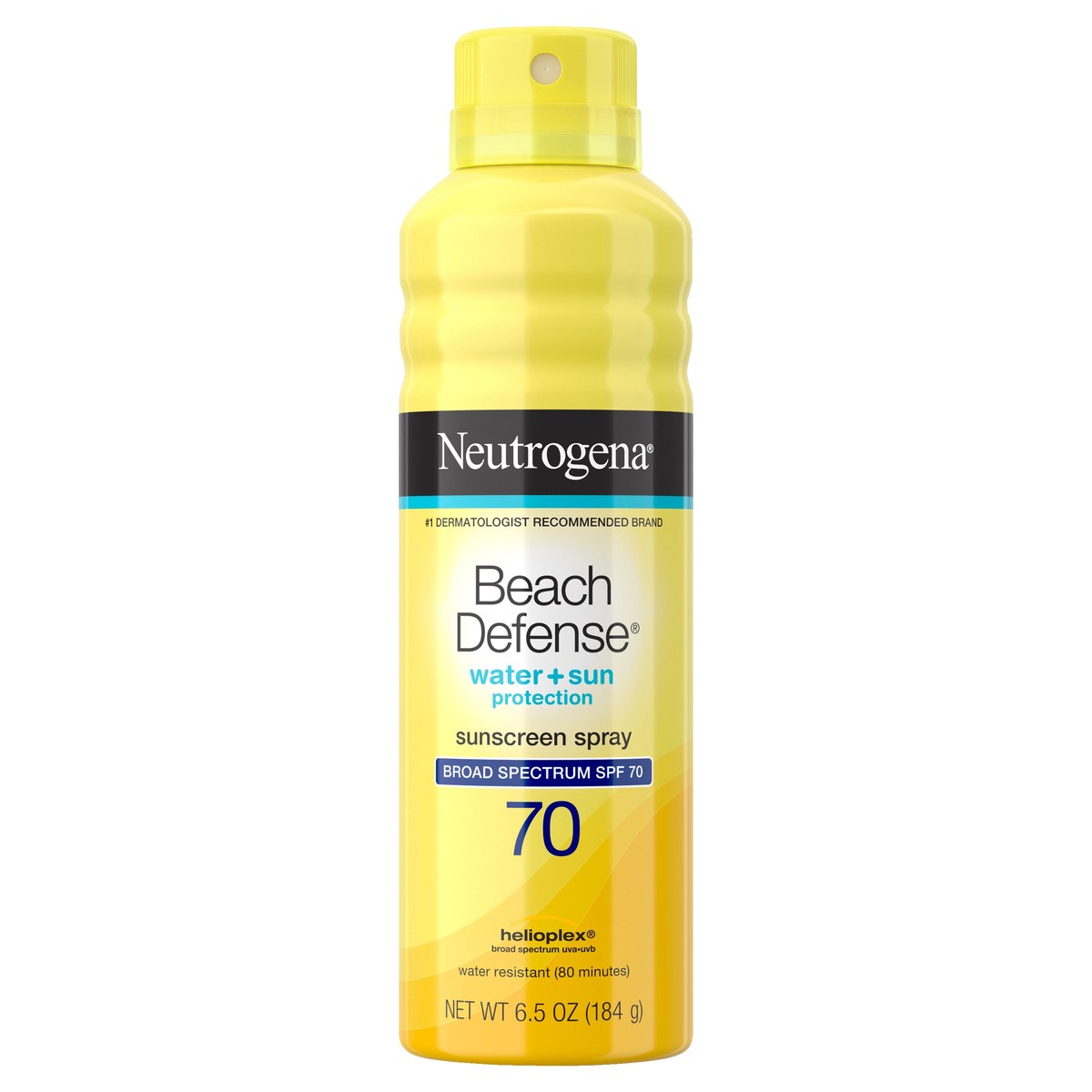 slide 8 of 8, Neutrogena Beach Defense Spray Sunscreen with Broad Spectrum SPF 70, Fast Absorbing Sunscreen Body Spray Mist, Water-Resistant UVA/UVB Sun Protection, Oxybenzone Free, 6.5 oz, 6.5 oz