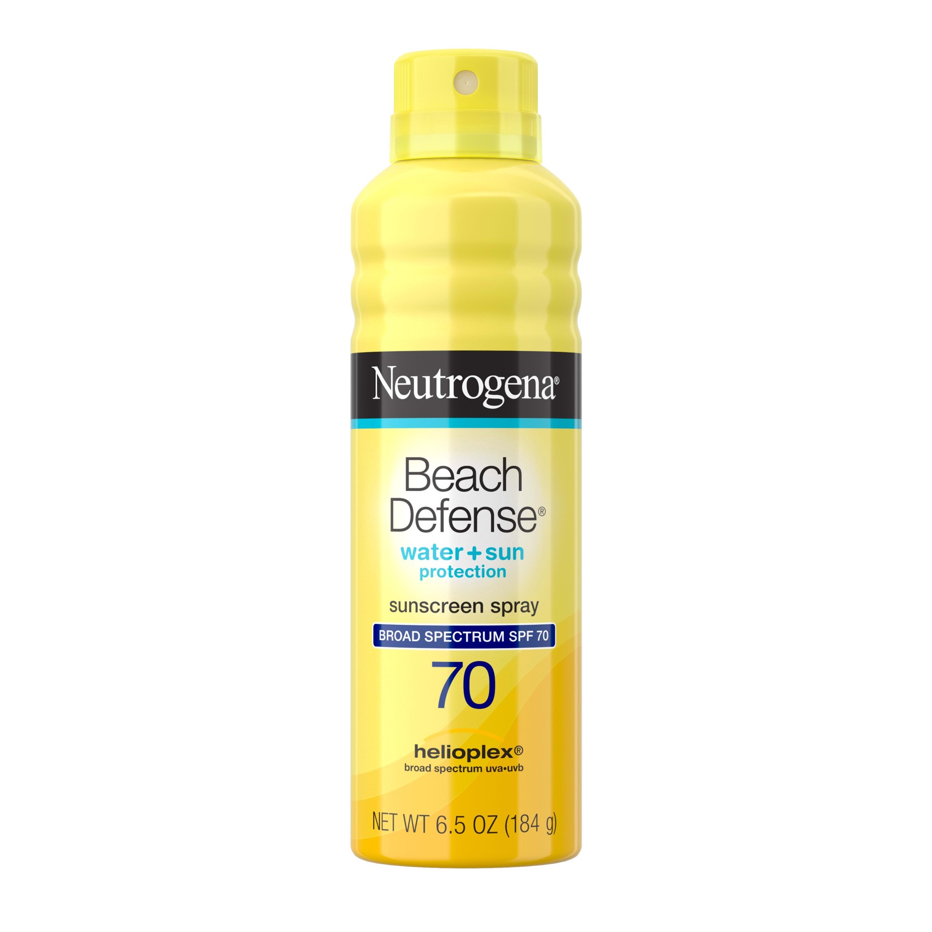 slide 1 of 8, Neutrogena Beach Defense Spray Sunscreen with Broad Spectrum SPF 70, Fast Absorbing Sunscreen Body Spray Mist, Water-Resistant UVA/UVB Sun Protection, Oxybenzone Free, 6.5 oz, 6.5 oz