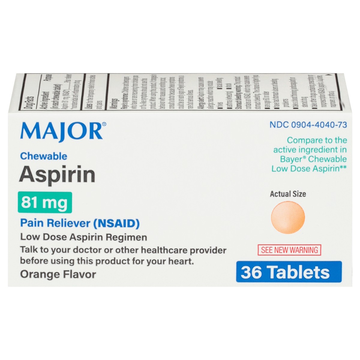 slide 4 of 4, Major Chewable Orange Flavor 81 mg Aspirin 36 Tablets, 1 ct