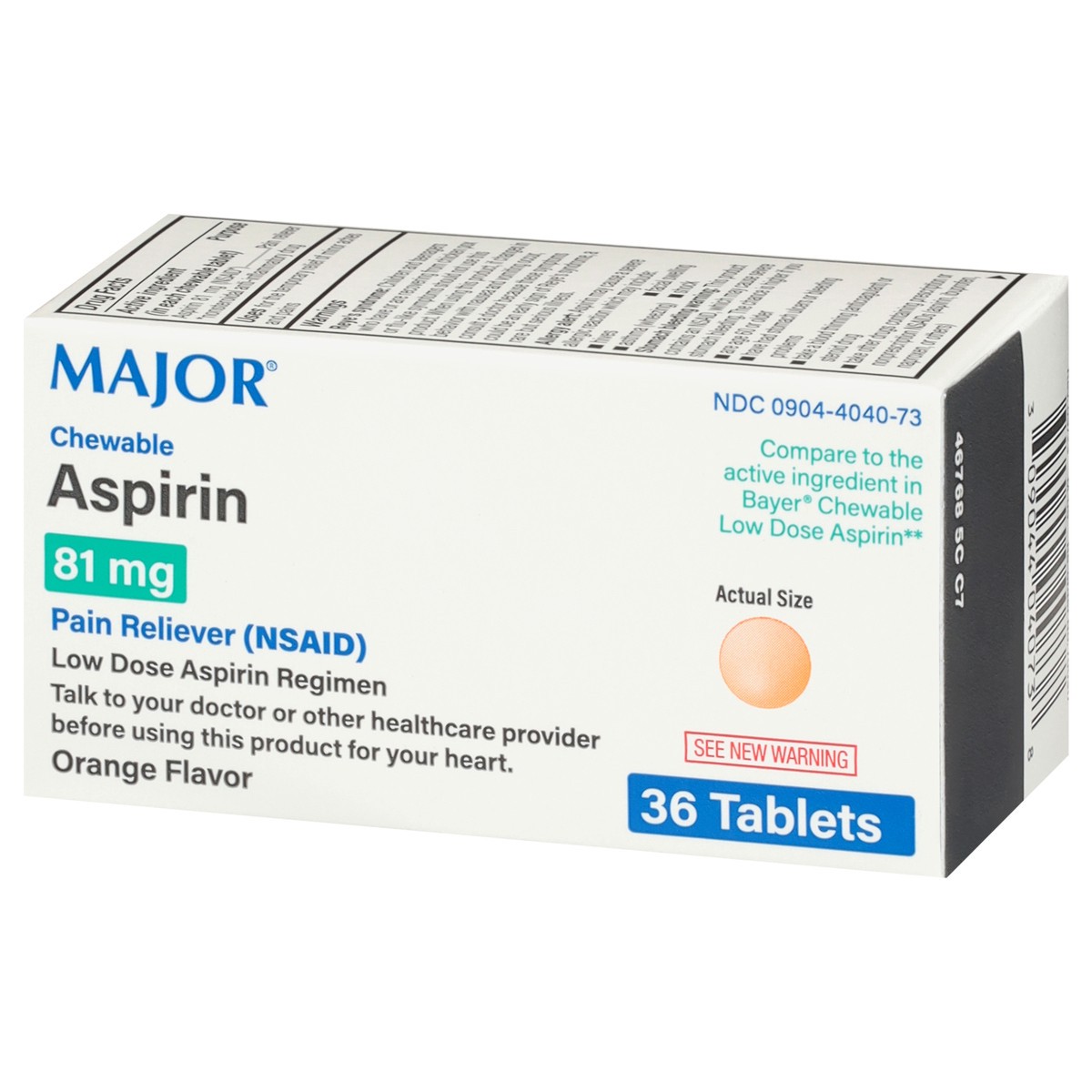 slide 2 of 4, Major Chewable Orange Flavor 81 mg Aspirin 36 Tablets, 1 ct