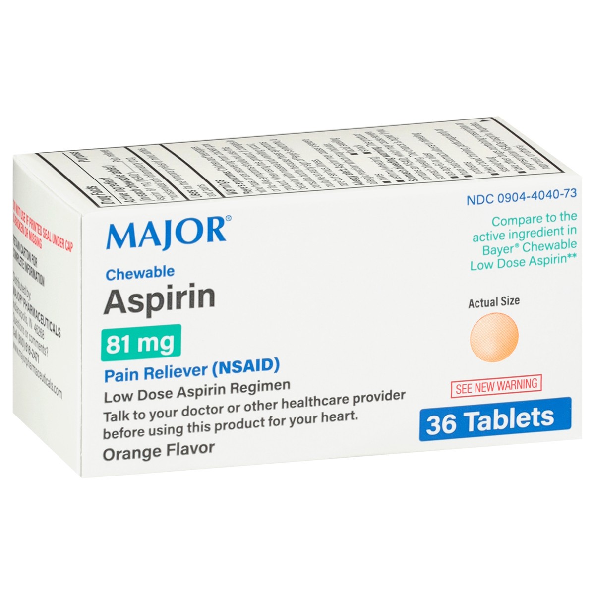 slide 3 of 4, Major Chewable Orange Flavor 81 mg Aspirin 36 Tablets, 1 ct