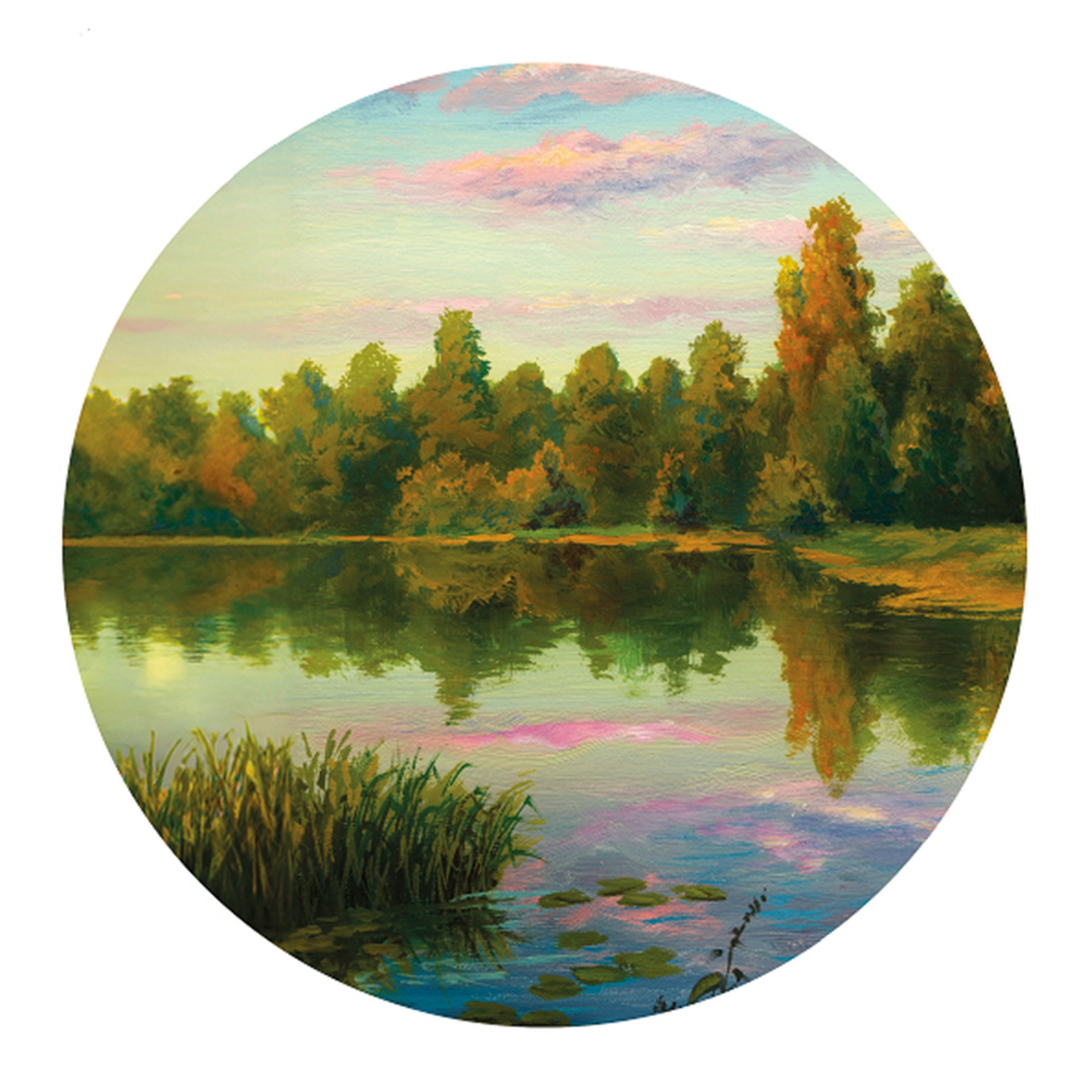 slide 2 of 6, 7" Lake & Cabin Round Canvas Painting Kit By Craft Smart, 7 in