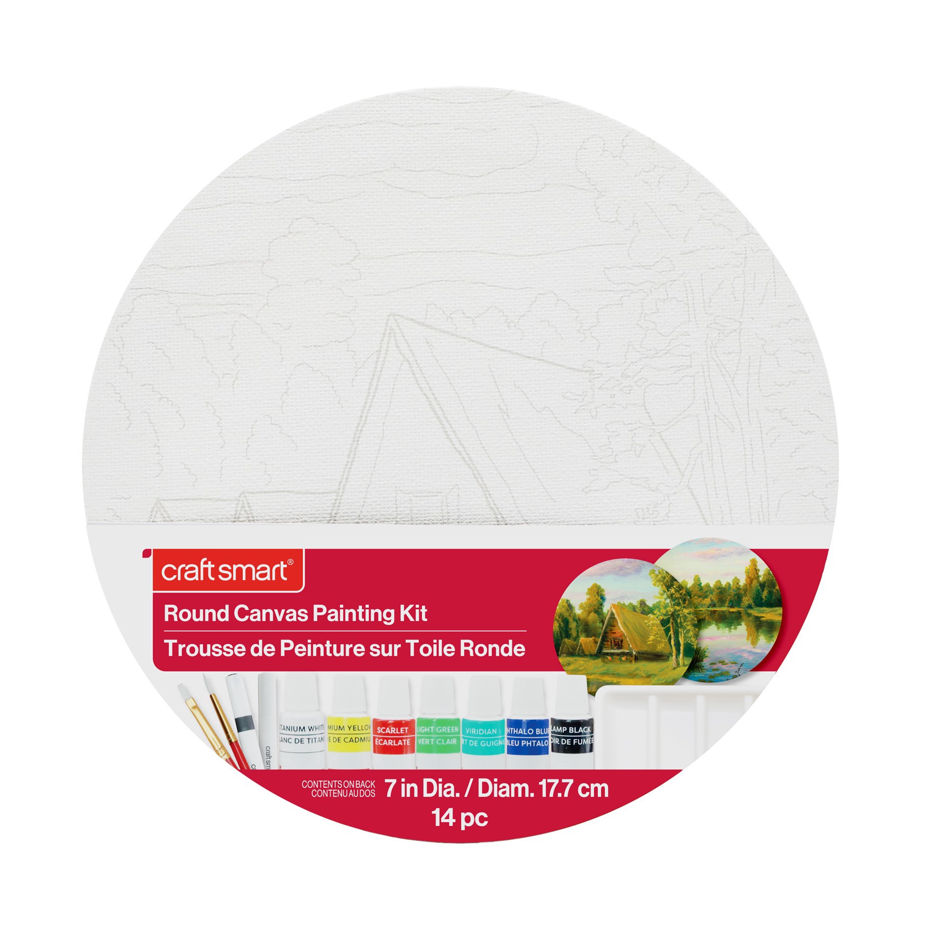 slide 5 of 6, 7" Lake & Cabin Round Canvas Painting Kit By Craft Smart, 7 in