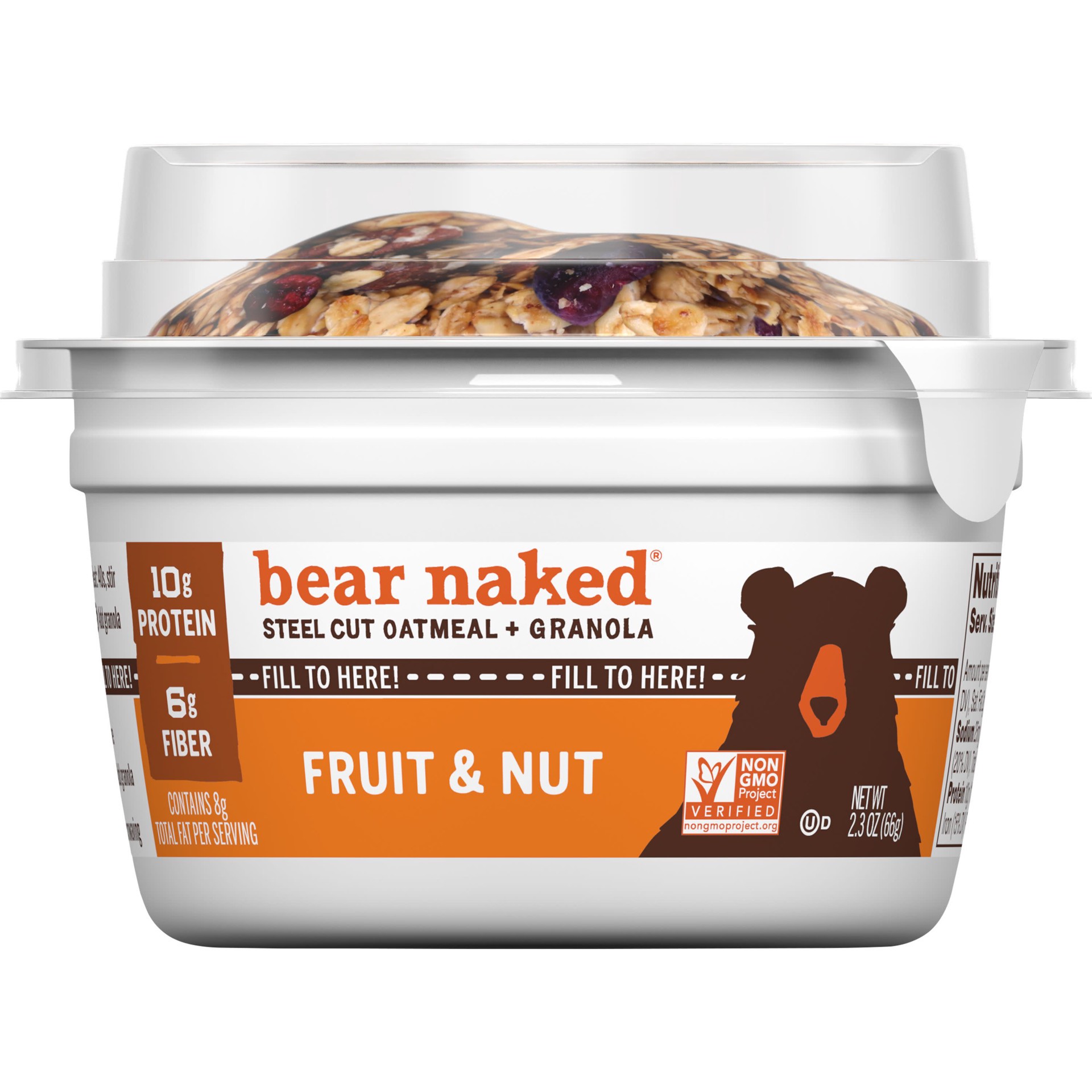 slide 5 of 5, Bear Naked Granola and Steel Cut Oatmeal, Whole Grain Breakfast, Fiber Snacks, Fruit and Nut, 2.3oz Cup, 1 Cup, 2.3 oz