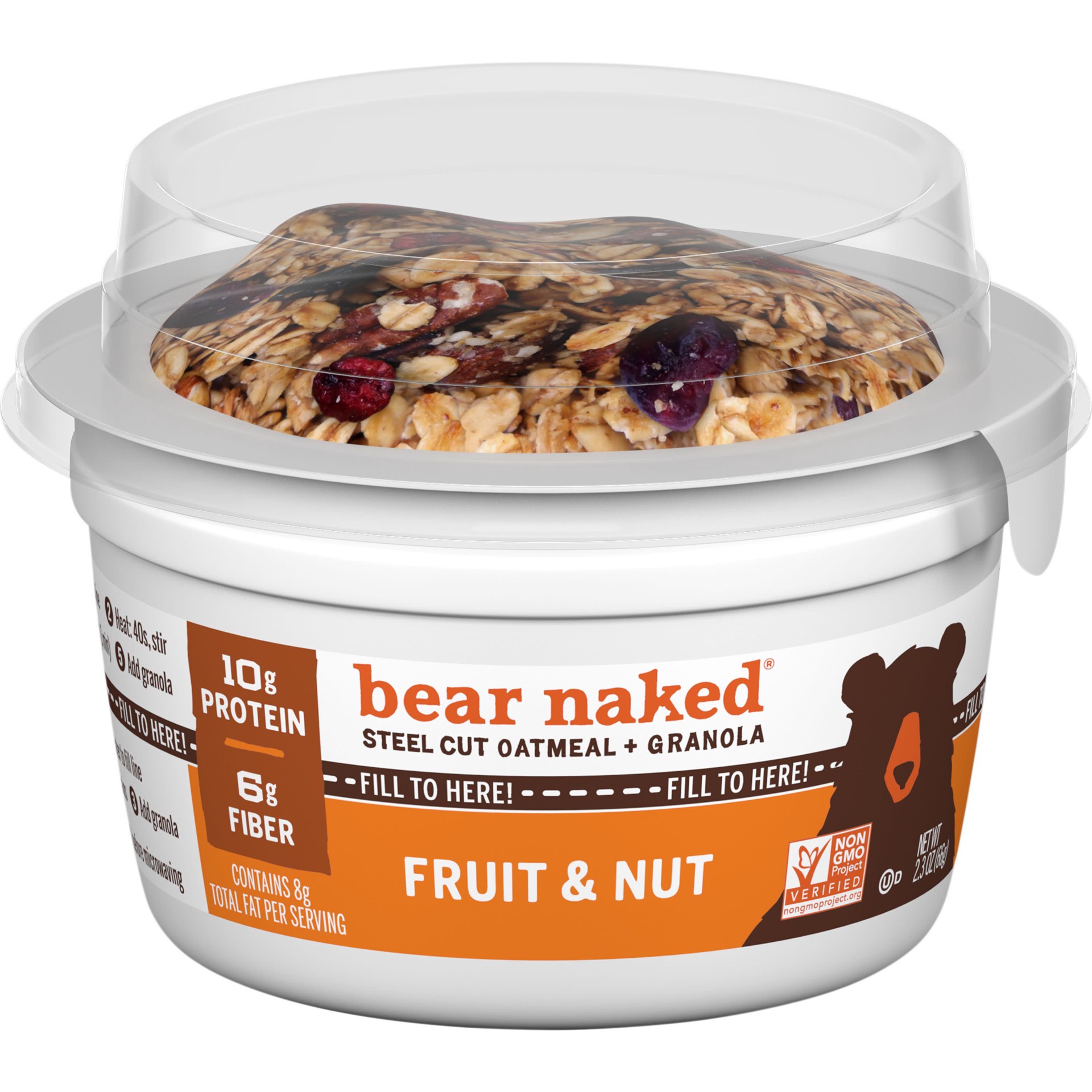 slide 1 of 5, Bear Naked Granola and Steel Cut Oatmeal, Whole Grain Breakfast, Fiber Snacks, Fruit and Nut, 2.3oz Cup, 1 Cup, 2.3 oz