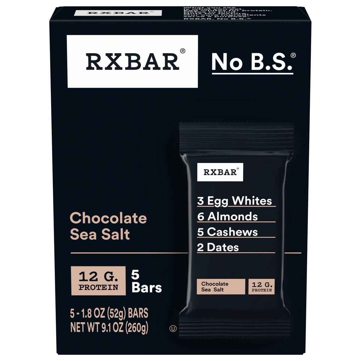 slide 1 of 4, RXBAR Protein Bars, Chocolate Sea Salt, 9.15 oz, 5 Count, 9.15 oz