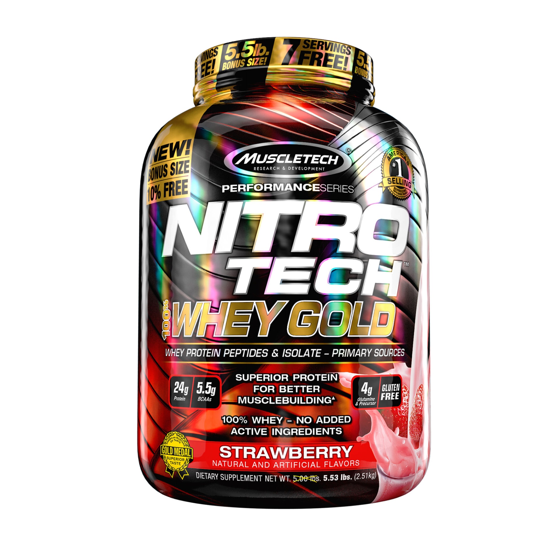 slide 1 of 1, MuscleTech Nitro-Tech 100% Whey Gold - Strawberry, 5.5 lb