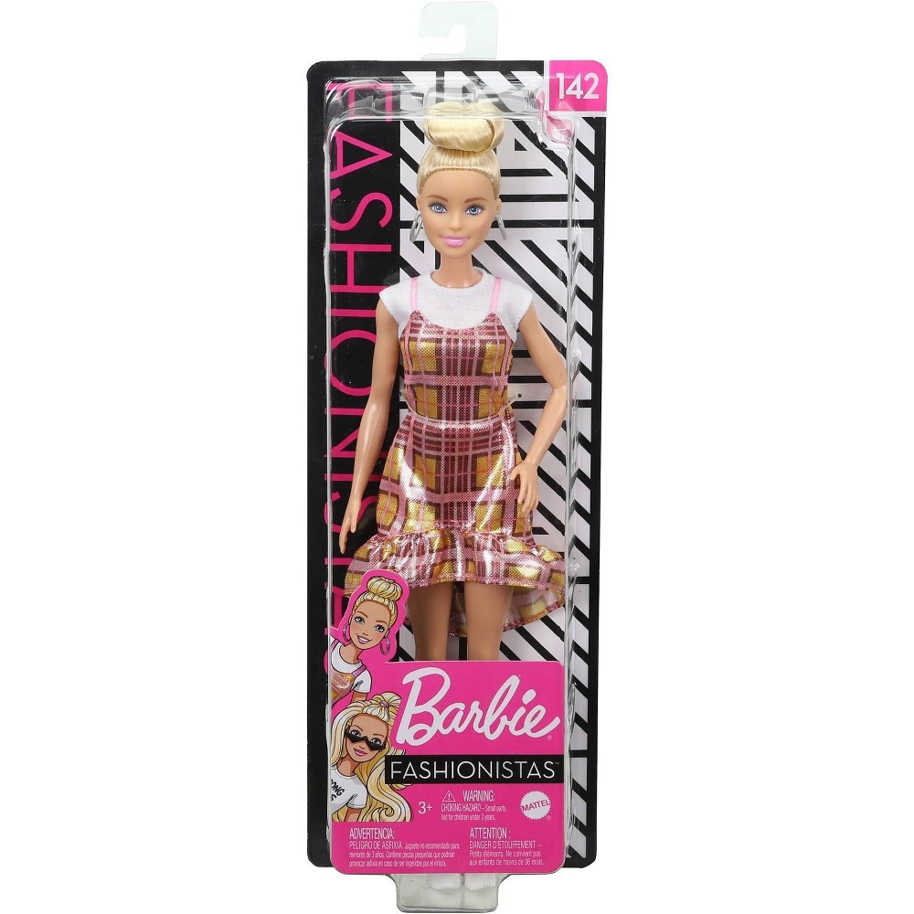 slide 6 of 6, Barbie ?Barbie Fashionistas Doll - Pink & Golden Plaid Dress, 1 ct