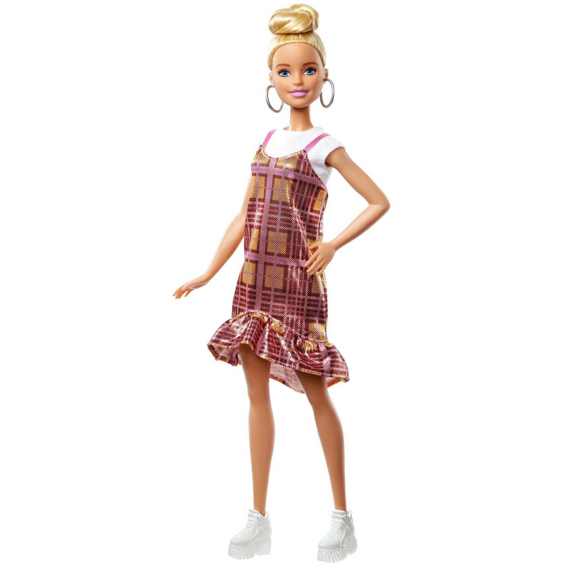 slide 1 of 6, Barbie ?Barbie Fashionistas Doll - Pink & Golden Plaid Dress, 1 ct