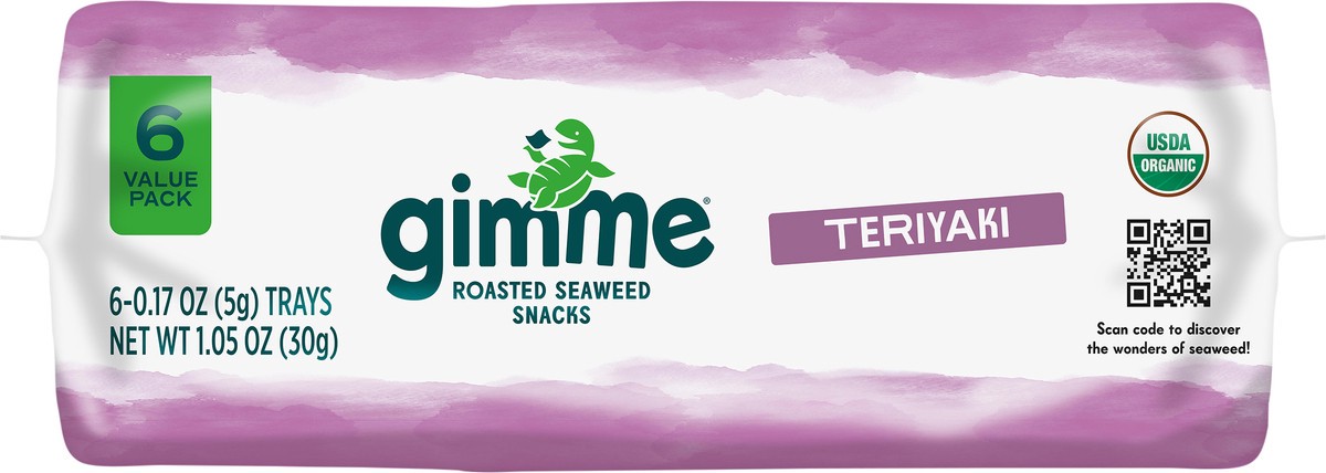 slide 4 of 10, gimMe Organic Roasted Teriyaki Seaweed Snacks Value Pack 6 - 0.17 oz Trays, 6 ct; 0.17 oz