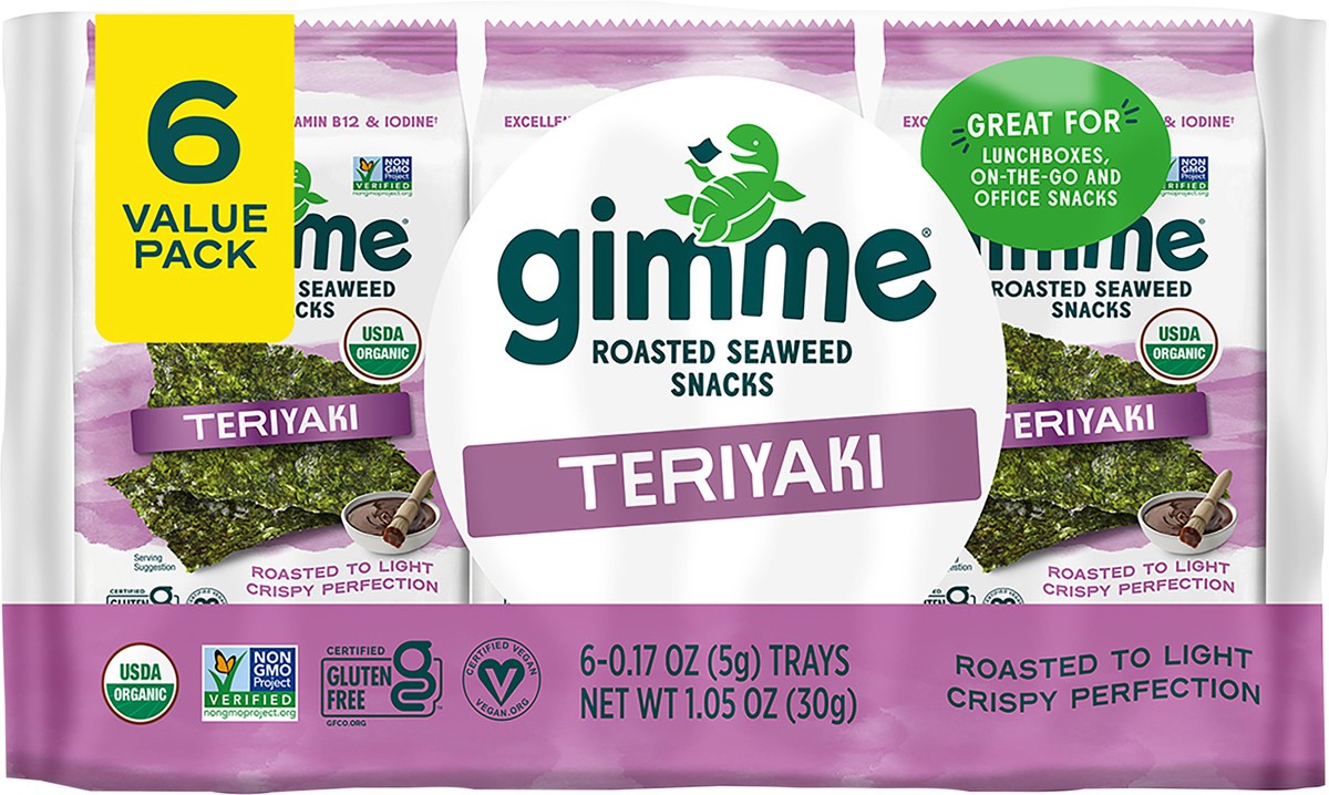 slide 6 of 10, gimMe Organic Roasted Teriyaki Seaweed Snacks Value Pack 6 - 0.17 oz Trays, 6 ct; 0.17 oz