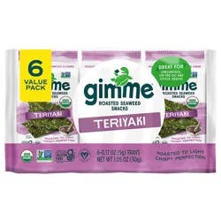 gimMe Organic Roasted Teriyaki Seaweed Snacks Value Pack 6 - 0.17 oz Trays