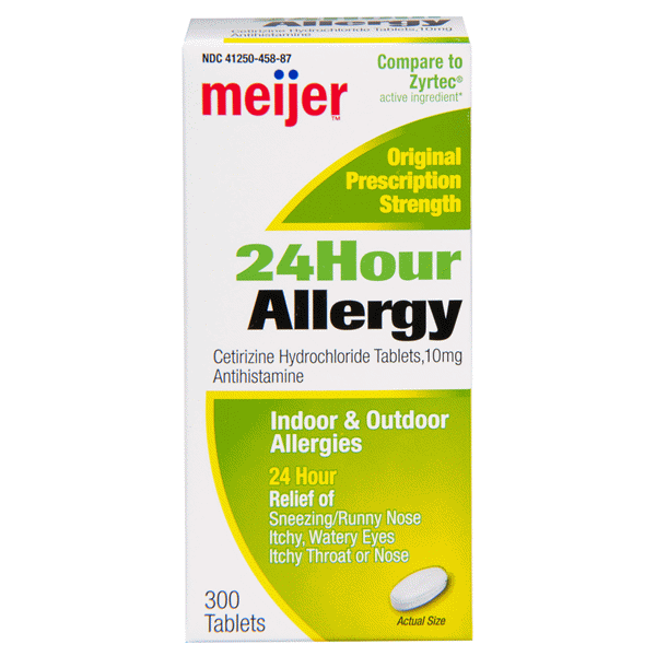 slide 1 of 1, Meijer 24 hour Allergy Cetirizine Tablets, 300 ct