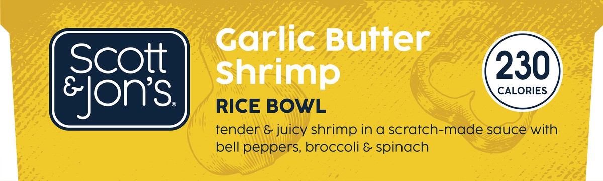 slide 3 of 9, Scott & Jon's Garlic Butter Shrimp Frozen Meal, 9.6 oz