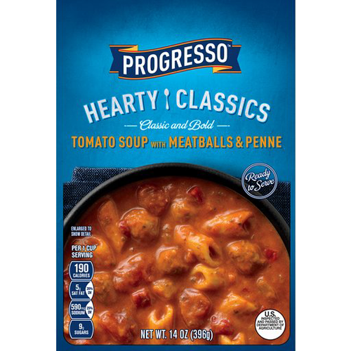 slide 1 of 1, Progresso Hearty Classics Classic & Bold Tomato Soup with Meatballs & Penne, 14 oz