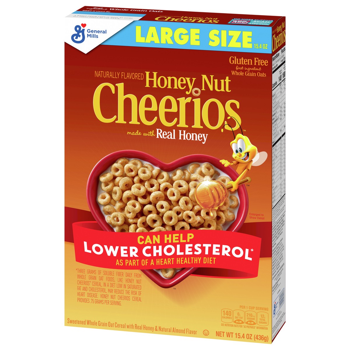 slide 9 of 9, Cheerios Honey Nut Cheerios Cereal, Limited Edition Happy Heart Shapes, Heart Healthy Cereal With Whole Grain Oats, Large Size, 15.4 oz, 15.4 oz