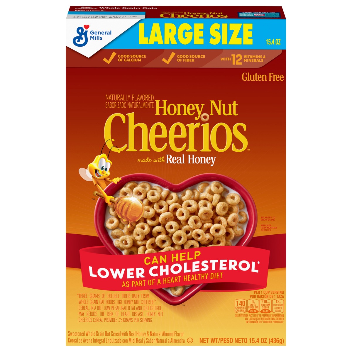 slide 1 of 9, Cheerios Honey Nut Cheerios Cereal, Limited Edition Happy Heart Shapes, Heart Healthy Cereal With Whole Grain Oats, Large Size, 15.4 oz, 15.4 oz