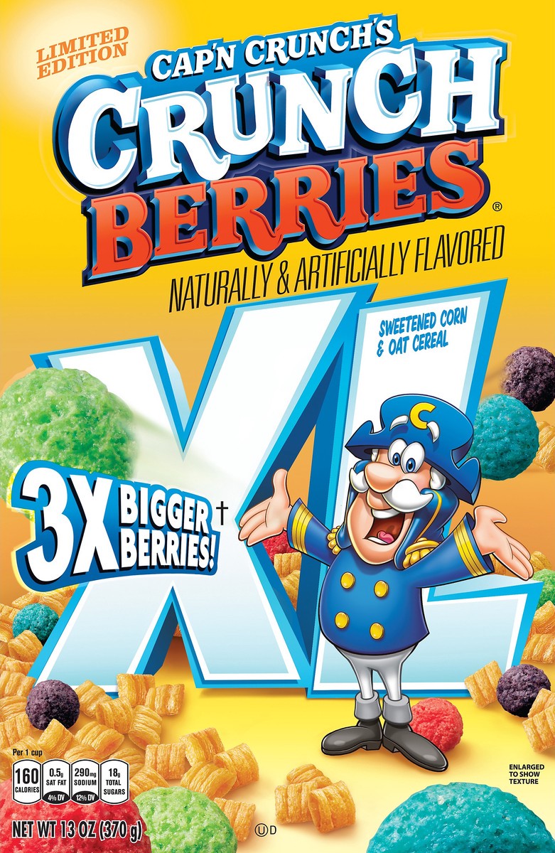 slide 5 of 6, Cap'n Crunch 3X Bigger Pieces Sweetened Corn & Oat Cereal Crunch Berries 13 Oz, 13 oz