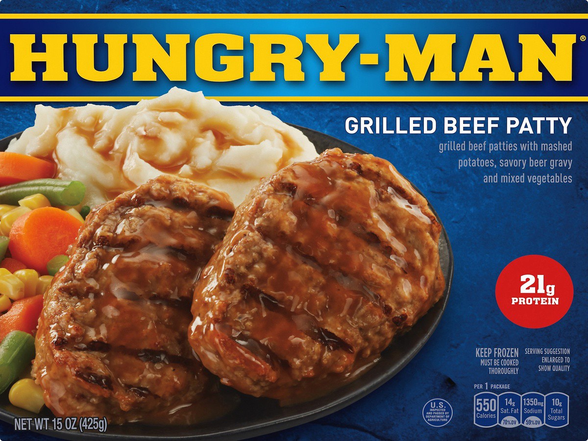 slide 8 of 10, Hungry-Man Grilled Beef Patty, Frozen Meal, 15 oz, 15 oz