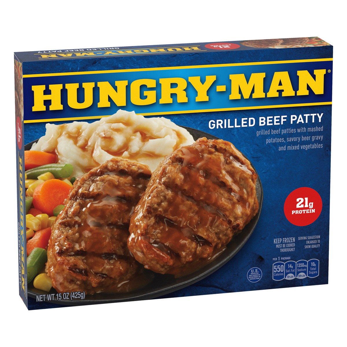 slide 7 of 10, Hungry-Man Grilled Beef Patty, Frozen Meal, 15 oz, 15 oz