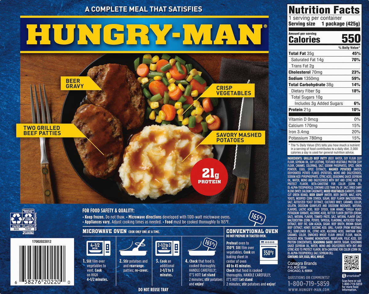 slide 9 of 10, Hungry-Man Grilled Beef Patty, Frozen Meal, 15 oz, 15 oz
