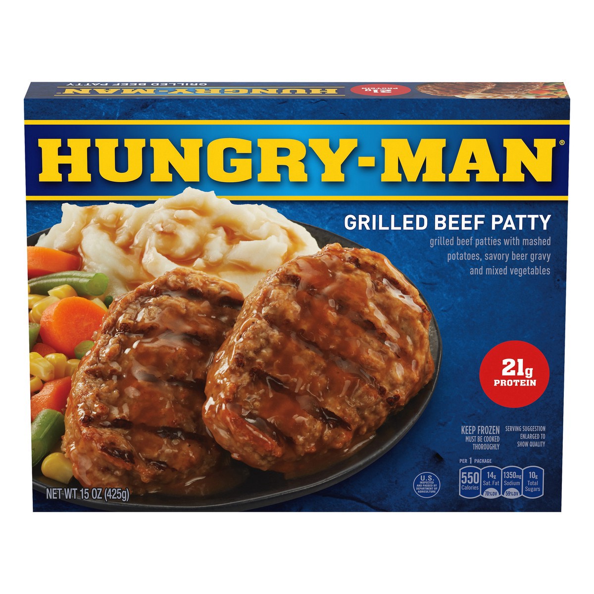 slide 1 of 10, Hungry-Man Grilled Beef Patty, Frozen Meal, 15 oz, 15 oz