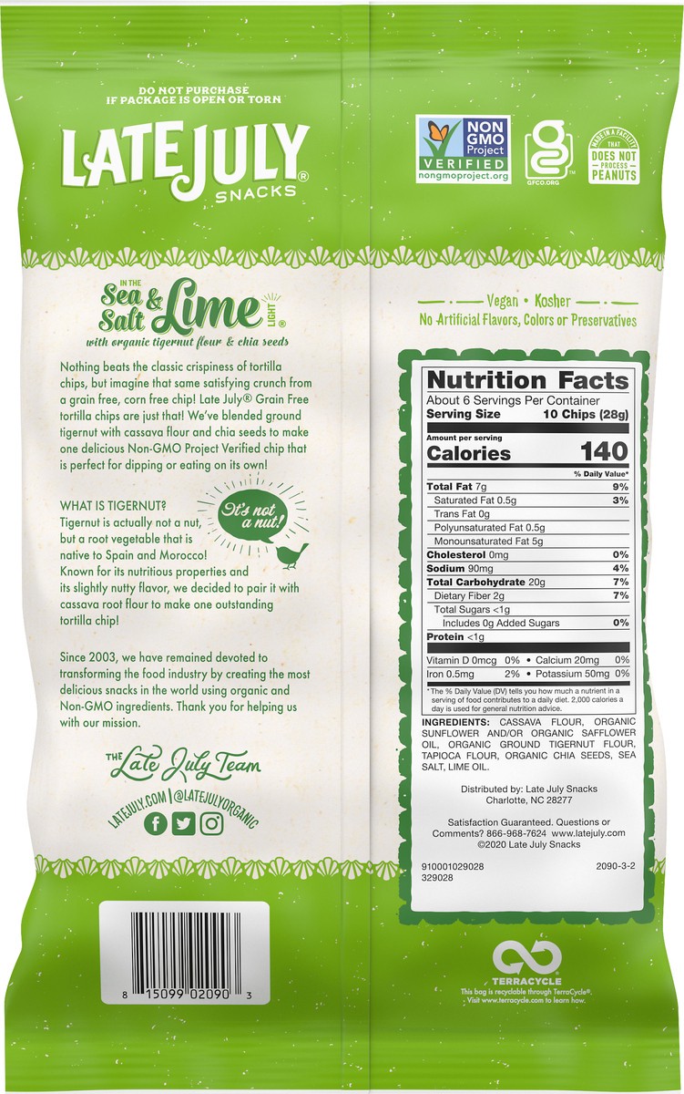 slide 3 of 9, Late July No Grain Sea Salt Lime Chips - 5.5 Oz, 5.5 oz