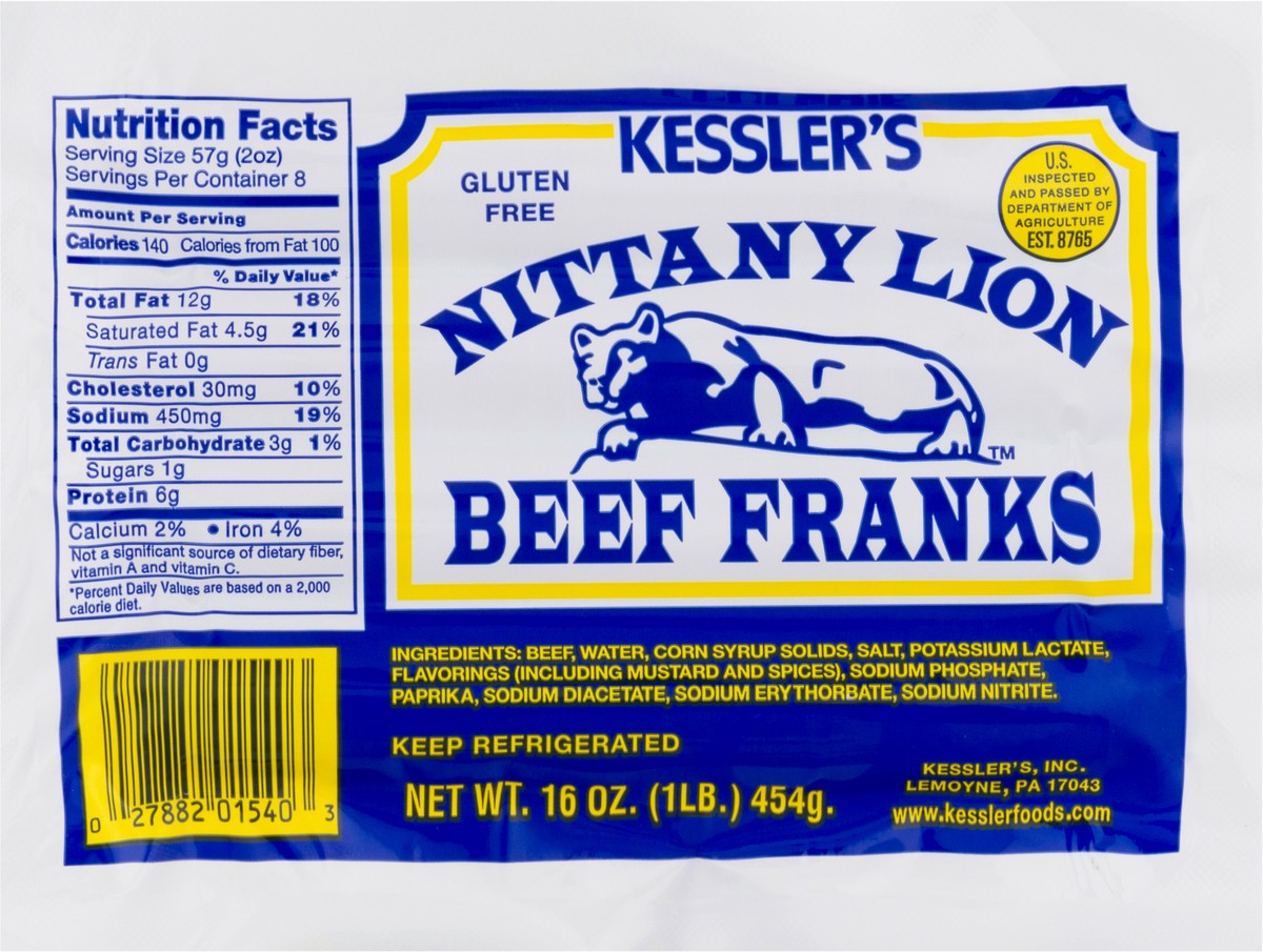 slide 4 of 13, Kessler's Nittany Lion Beef Franks 16 oz, 16 oz