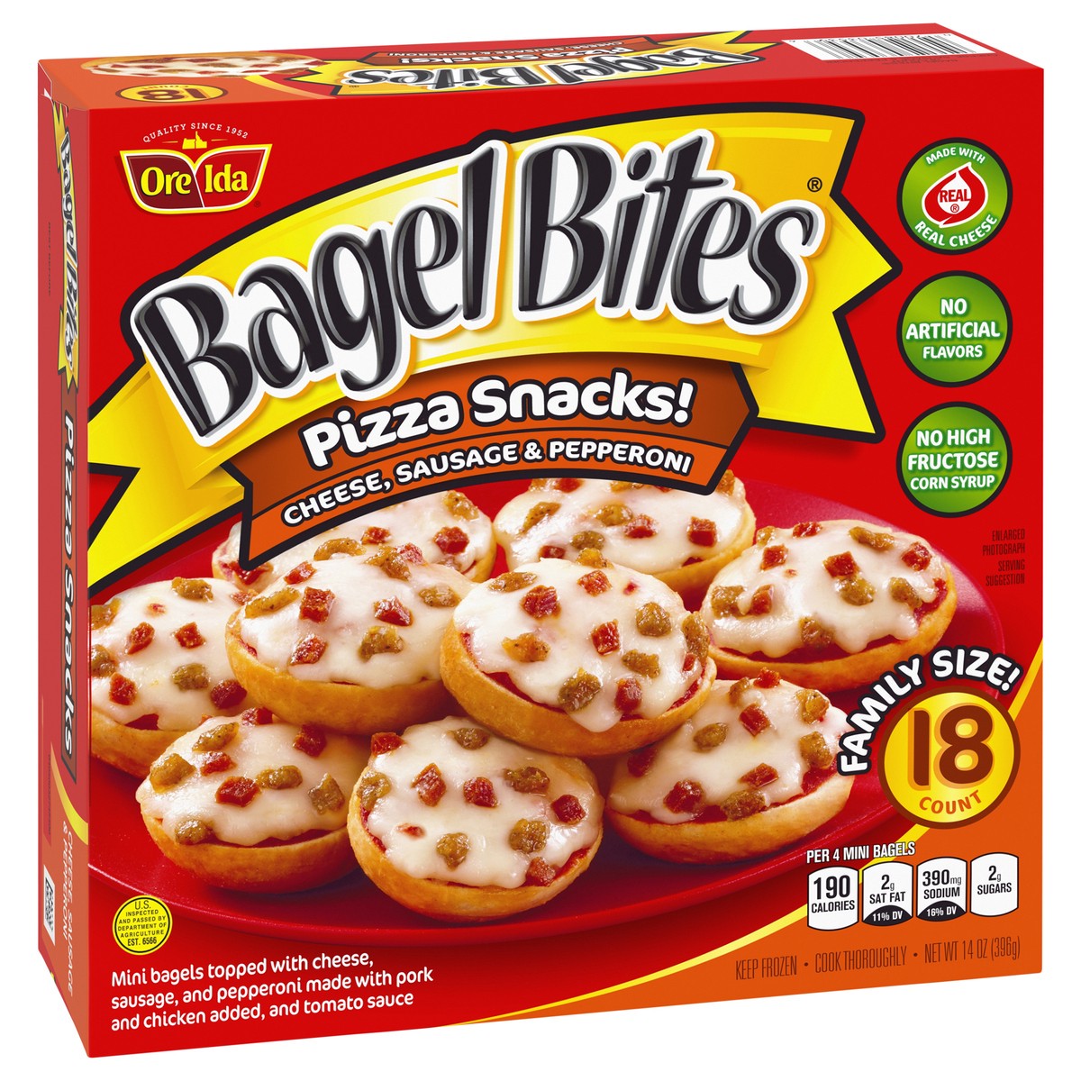 slide 9 of 9, Bagel Bites Cheese, Sausage & Pepperoni Mini Pizza Bagel Frozen Snacks, 18 ct Box, 18 ct; 14 oz