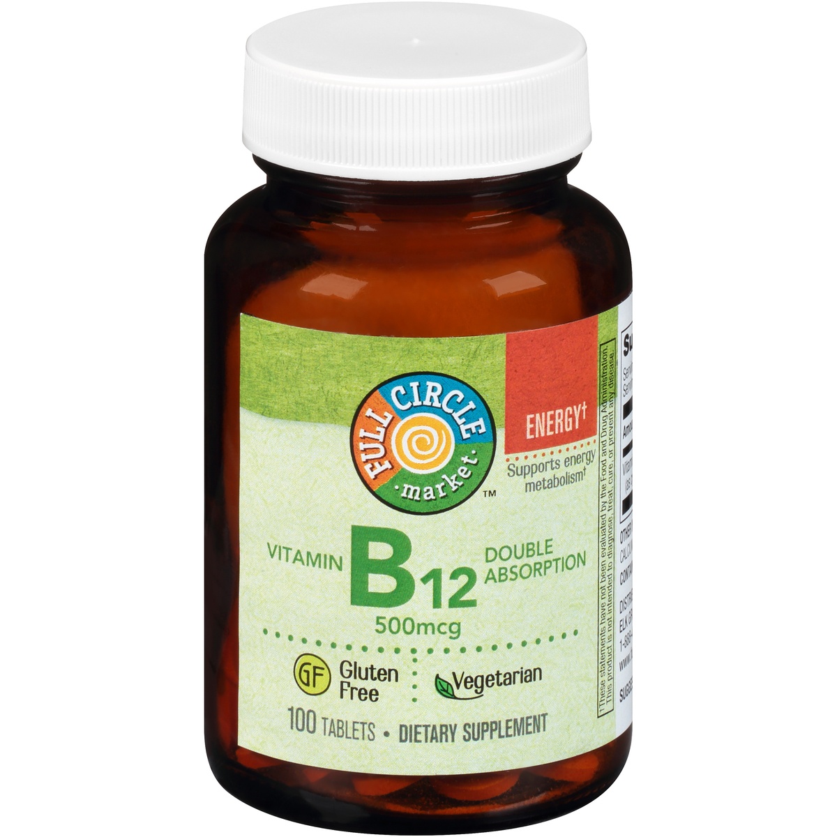 slide 1 of 1, Full Circle Market Vitamin B12 500 Mcg Supports Energy Metabolism Dietary Supplement Vegetarian Double Absorption Tablets, 100 oz; 50 mcg