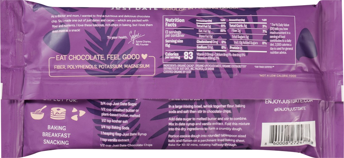 slide 8 of 14, Just Date Organic Dark Chocolate Chips 7 oz, 7 oz