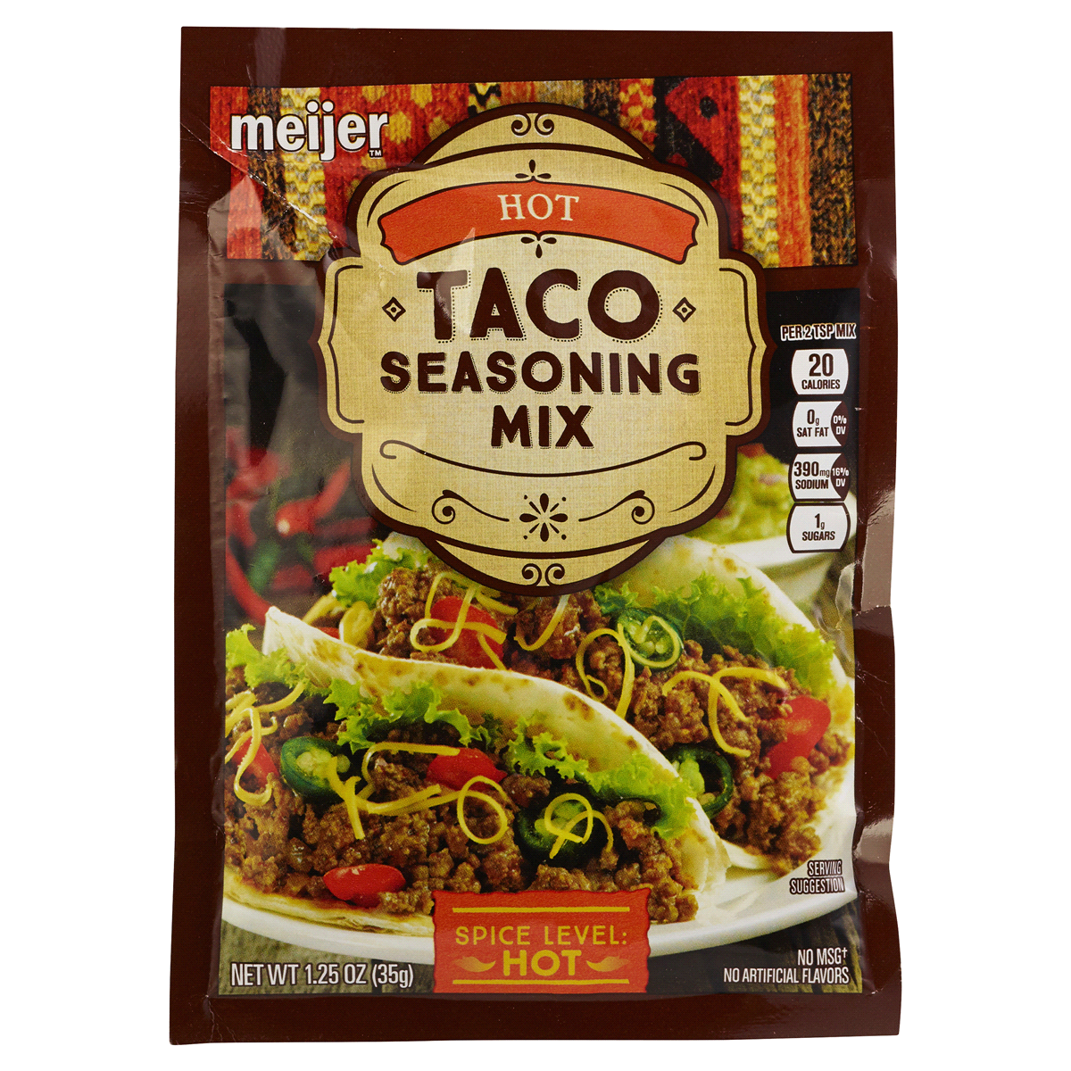 slide 1 of 1, Meijer Hot & Spicy Taco Seasoning Mix, 1.25 oz