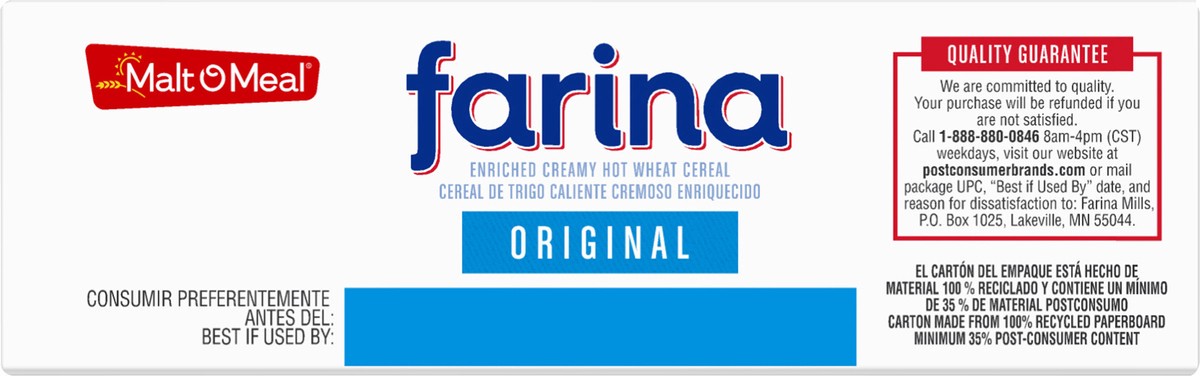 slide 11 of 12, Malt-O-Meal Farina, Original Farina Breakfast Cereal, Quick Cooking, 28 Ounce – 1 count, 28 oz