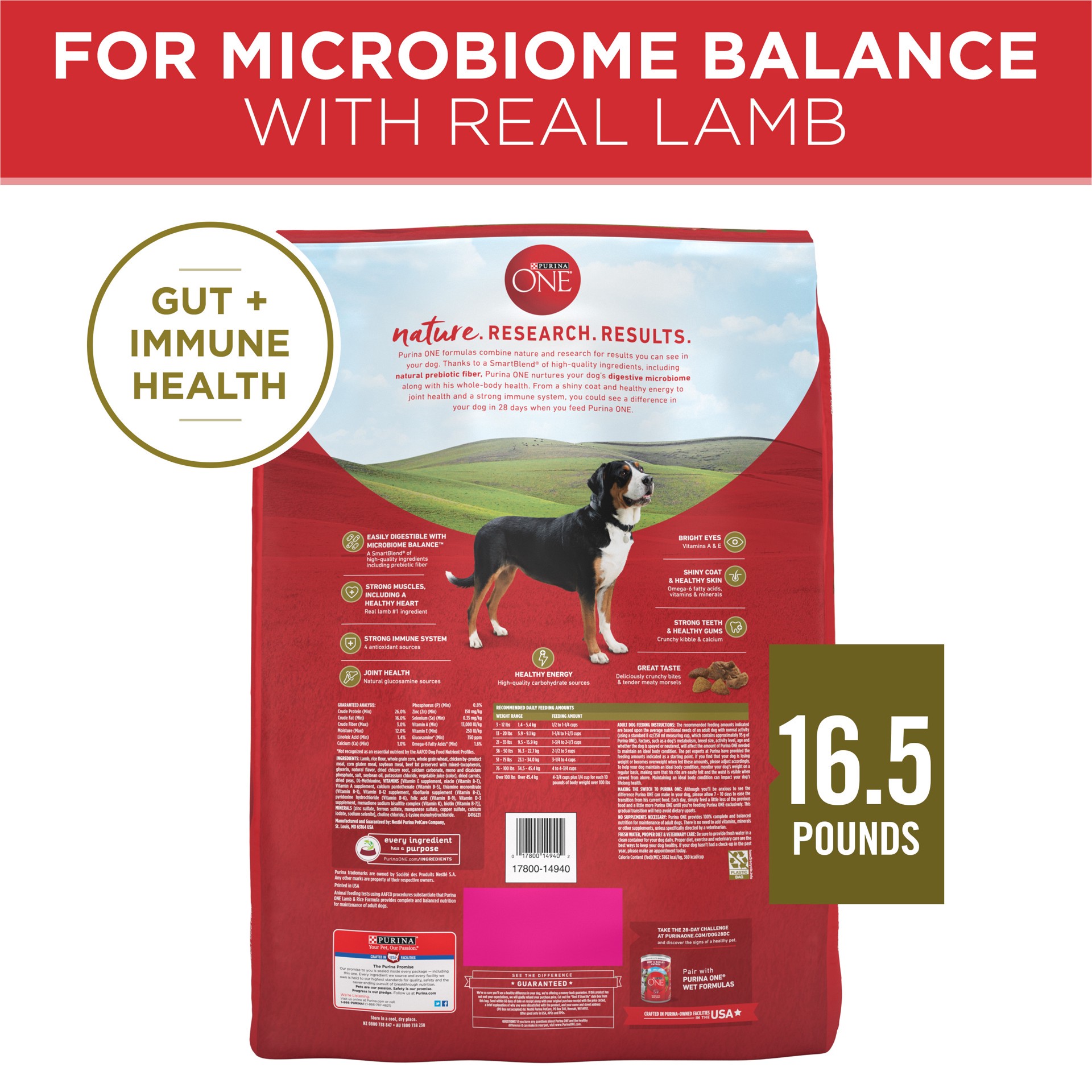 slide 7 of 8, Purina ONE SmartBlend Natural Dry Dog Food with Rice and Lamb - 16.5lbs, 16.5 lb