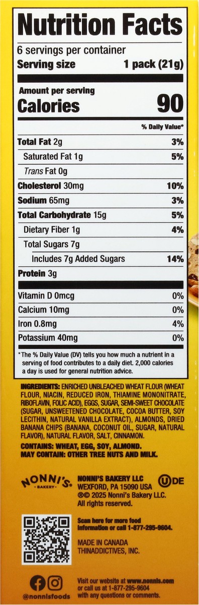slide 7 of 14, Nonni's THINaddictives Banana Dark Chocolate Almond Crisps, 6-ct Carton 4.4oz, 6 ct
