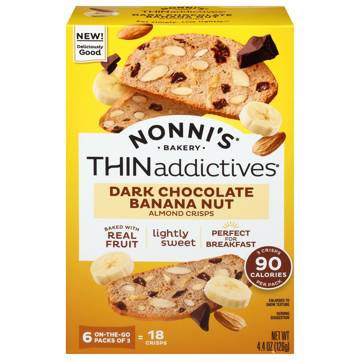 slide 13 of 14, Nonni's THINaddictives Banana Dark Chocolate Almond Crisps, 6-ct Carton 4.4oz, 6 ct