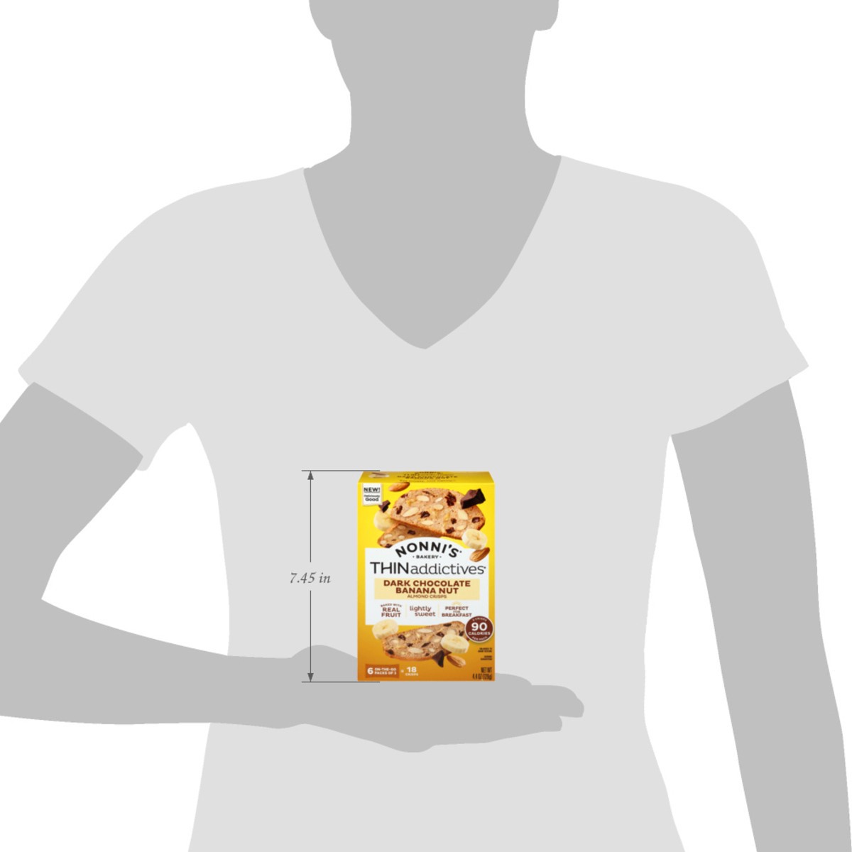 slide 6 of 14, Nonni's THINaddictives Banana Dark Chocolate Almond Crisps, 6-ct Carton 4.4oz, 6 ct