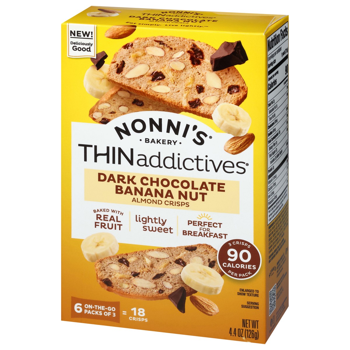 slide 14 of 14, Nonni's THINaddictives Banana Dark Chocolate Almond Crisps, 6-ct Carton 4.4oz, 6 ct