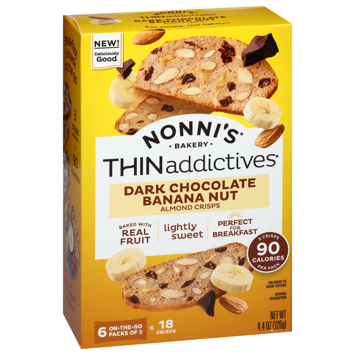 slide 12 of 14, Nonni's THINaddictives Banana Dark Chocolate Almond Crisps, 6-ct Carton 4.4oz, 6 ct